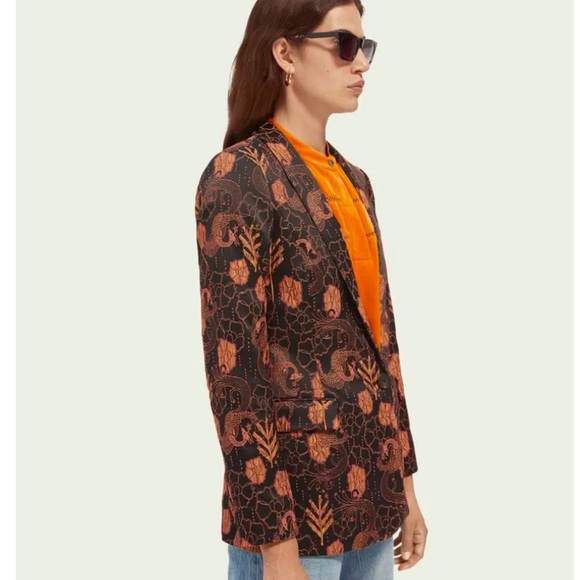 Scotch & Soda “Starwatcher” Black/Orange Jacquard Print Blazer Small NWT! - Picture 4 of 16